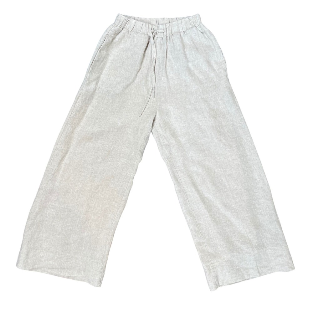 DISSH Oatmeal Beige Linen Wide Leg‎ Cropped Drawstring Pants Womens US 2 AU 6